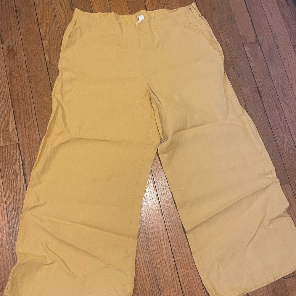 New JJill Mustard Crop Wide Leg Linen Pants Never Worn, Size Medium
